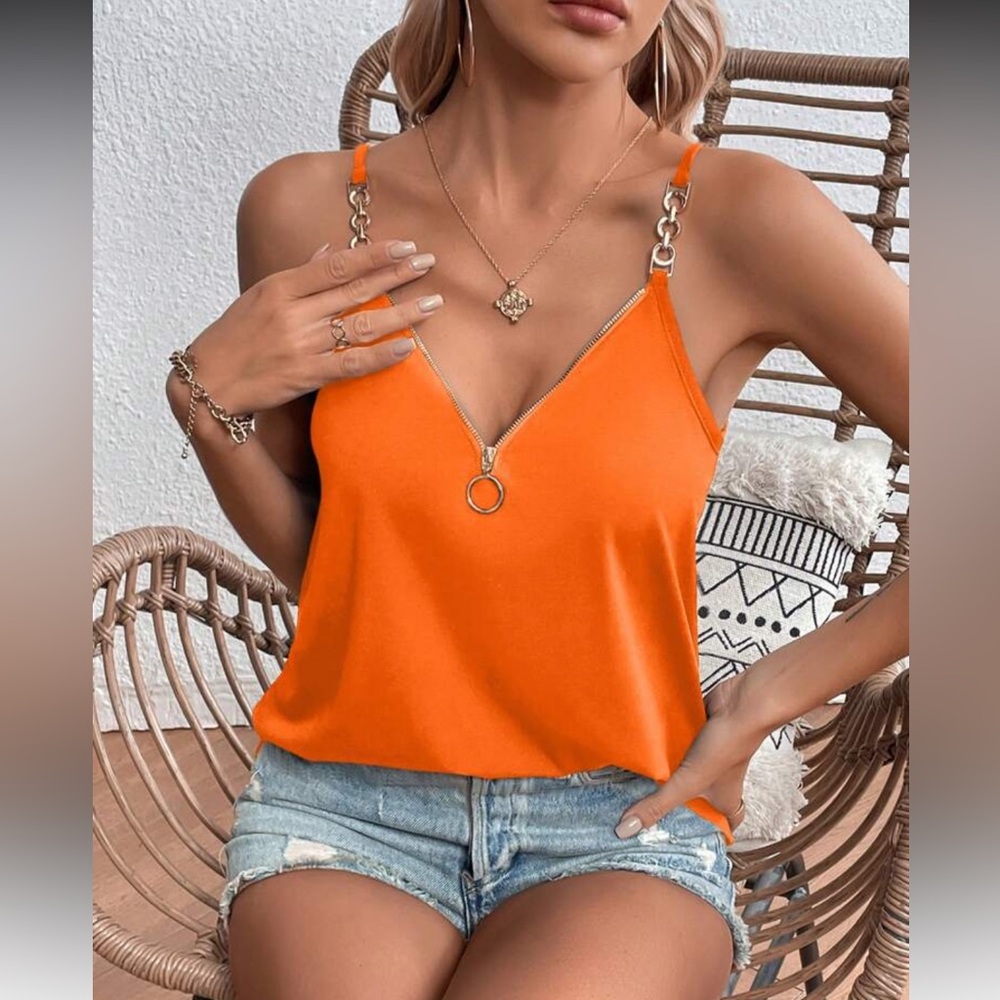 Orange Chain  Detail Sleeveless Top